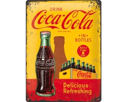 Köp 3D Metallskylt Coca Cola - Yellow & Bottles 30x40