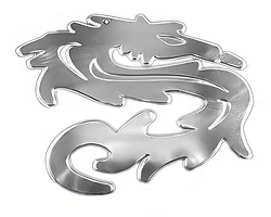 Kromat metall-emblem med motiv av en drake