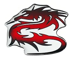 Snygg kromad och röd 3D-stickers med motiv av en drake